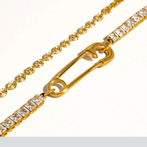 Acacia 18K Gold Non Tarnish Hypoallergenic Water Restnt Rhinestone Clip Bracelet - Picture 2 of 5